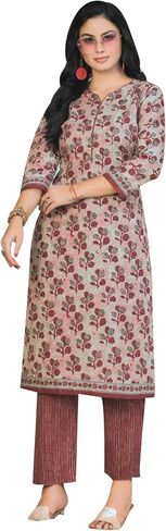 ladyline Casual Ethnic Printed Cotton Kurta with Pants set for Women Kurti (CPKP DTQU690) in Kuwait