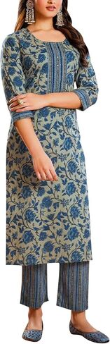 ladyline Casual Ethnic Printed Cotton Kurta with Pants set for Women Kurti (CPKP DTQU690) in Kuwait