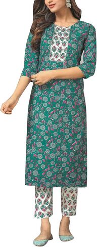 ladyline Casual Ethnic Printed Cotton Kurta with Pants set for Women Kurti (CPKP DTQU690) in Kuwait