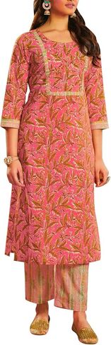ladyline Casual Ethnic Printed Cotton Kurta with Pants set for Women Kurti (CPKP DTQU690) in Kuwait