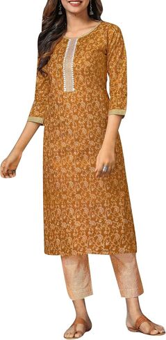 ladyline Casual Ethnic Printed Cotton Kurta with Pants set for Women Kurti (CPKP DTQU690) in Kuwait