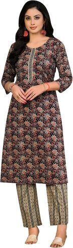 ladyline Casual Ethnic Printed Cotton Kurta with Pants set for Women Kurti (CPKP DTQU690) in Kuwait