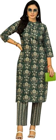 ladyline Casual Ethnic Printed Cotton Kurta with Pants set for Women Kurti (CPKP DTQU690) in Kuwait