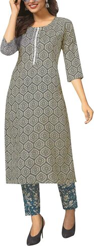 ladyline Casual Ethnic Printed Cotton Kurta with Pants set for Women Kurti (CPKP DTQU690) in Kuwait