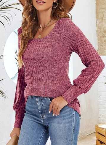 RANPHEE Womens Long Balloon Sleeve Shirts Ladies Fall Casual Lightweight Sweaters in Kuwait