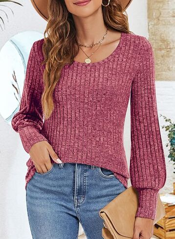 RANPHEE Womens Long Balloon Sleeve Shirts Ladies Fall Casual Lightweight Sweaters in Kuwait