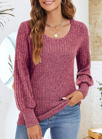 RANPHEE Womens Long Balloon Sleeve Shirts Ladies Fall Casual Lightweight Sweaters in Kuwait