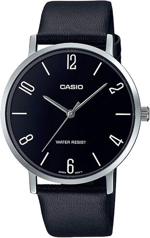 Casio MTP-VT01L-1B2 Men's Minimalistic Black Dial Black Leather Band Analog Watch in Saudi Arabia