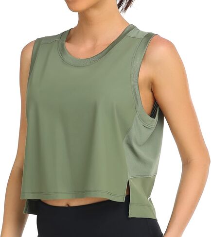 تي شيرت نسائي ملون من Breezy Mesh Back Muscle Tank فضفاض مناسب للتمرين in Kuwait
