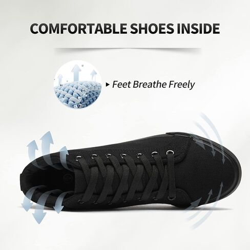 XRH Women Black Canvas High Tops Sneaker for Walking,White Non Slip Hi Top Lace up Shoes,Casual Fashion Mid Top Sneaker(Comfortable,Breathable,Trendy) in Kuwait