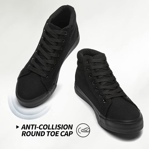 XRH Women Black Canvas High Tops Sneaker for Walking,White Non Slip Hi Top Lace up Shoes,Casual Fashion Mid Top Sneaker(Comfortable,Breathable,Trendy) in Kuwait