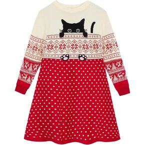Funnycokid Little Girls Christmas Dress Xmas Gifts Knitted Sweater Dress Long Sleeve 2-11Y