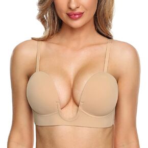 HANSCA Women’s Deep Plunge Bra Underwire Low Back Convertible Bras Plunging Cleavage Push Up