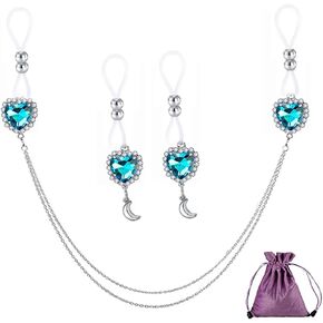 Heart Nipple Chain Noose Nipple Rings Clamps Non Piercing Nipple Body Jewelry Chain Breast Clamps for Sexual Pleasure 1 Set Red