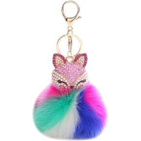 HXINFU Real Rabbit Fur Pom Pom Ball Keychain Fox Head Fluffy Ball Keychain