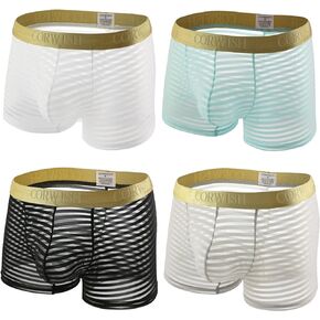 4 Pack of Men Underwear See Through Undies Sexy Boxer Briefs Mesh Underpants Transparent Pants Breathable Trunks for Man in Saudi Arabia