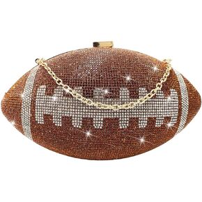 Artluxe Football Purse with Rhinestones Bling Glitter for Women Evening Football Shape Bag Purse Rugby Quirky Novelty Purses for Party, Brown