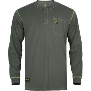 قميص WORKWEYA مقاوم للهب للرجال 5.5oz خفيف الوزن 100% قطن FR قميص NFPA 2112 قميص هينلي مقاوم للحريق