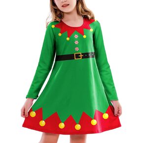 Deerose Girls Valentine's Day Dress Long Sleeve Printed Swing Mardi Gras Dresses 3-14 Years