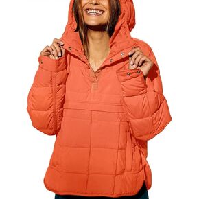 Rousytn Womens Oversized Pullover Puffer Jacket Long Sleeve Hooded Quilted Dolman Hoodies Lightweight Packable Coat