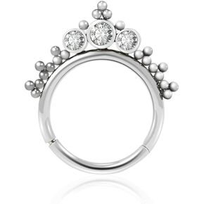 TGNEL 16G Titanium Septum Daith Earrings Clicker Nose Ring Hoop Front Facing Surgical Steel Daith Rook Tragus Piercing Jewelry for Sensitive Skin, CZ Hinged Hoop Earring Moon Circle Triple Spike