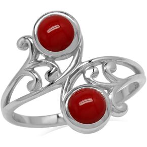 Silvershake Bezel Set Cabochon Gemstone White Gold Plated 925 Sterling Silver Leaf and Swirl Bypass Ring in Kuwait