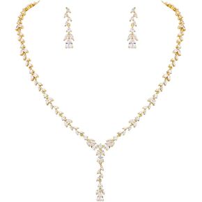 MEEDOZ Bridal Wedding Jewelry CZ Set for Women, White Gold Plated Necklace Dangle Earring Set with Marquise Teardrop Cubic Zirconia for Wedding Party