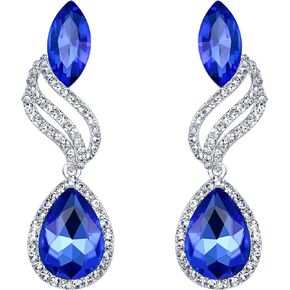 BriLove Women's Fashion Crystal Wedding Bridal Hollow Leaf Teardrop Dangle Earrings