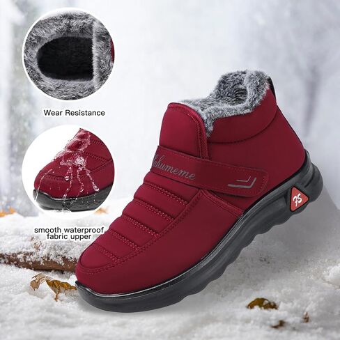أحذية الثلوج النسائية الشتوية من FAMITION: حذاء نسائي مريح مقاوم للماء مبطن بالفراء سهل الارتداء عند المشي خفيف الوزن معزول للكاحل مسطح in Kuwait