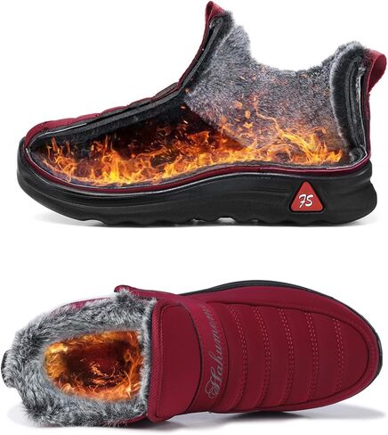 أحذية الثلوج النسائية الشتوية من FAMITION: حذاء نسائي مريح مقاوم للماء مبطن بالفراء سهل الارتداء عند المشي خفيف الوزن معزول للكاحل مسطح in Kuwait
