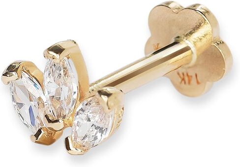 JewelryWeb - مجوهرات ثقب ماركيز مكعبة من الذهب الأصفر عيار 14 قيراط وزهرة اللوتس وزهرة اللوتس من الذهب الأصفر عيار 14 قيراطًا - 6 مم × 4 مم - حلق مسمار بظهر مسطح - لابريت ملولب داخليًا - لا يسبب الحساسية ولا يسبب التشويه in Saudi Arabia