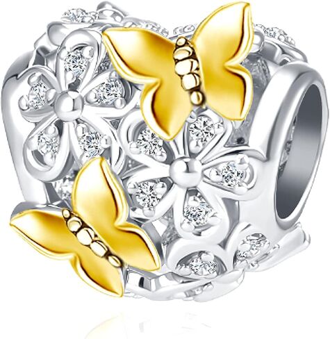 Butterfly Flower Garden Charm Magnolia Bloom Crystal Opennwork Enamel Bead for Pandora Charm Bracelet in Saudi Arabia