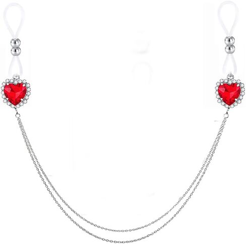 Heart Nipple Chain Noose Nipple Rings Clamps Non Piercing Nipple Body Jewelry Chain Breast Clamps for Sexual Pleasure 1 Set Red in Kuwait