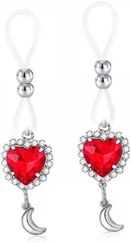 Heart Nipple Chain Noose Nipple Rings Clamps Non Piercing Nipple Body Jewelry Chain Breast Clamps for Sexual Pleasure 1 Set Red in Kuwait
