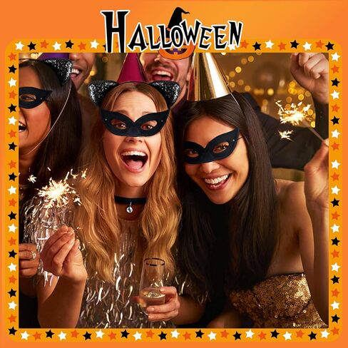 Cat Ear Headband with Cat Mask Black Neck Choker, Glitter Halloween Cat Themed Cosplay Party Accessory for Girls and Women in Kuwait