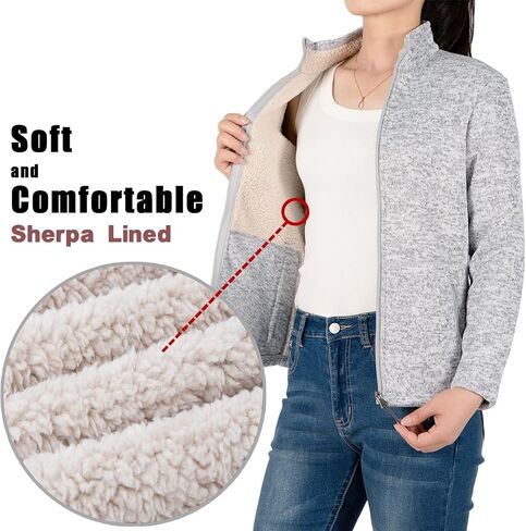 Bonnorth Women's Full Zip Sweater Fleece Jacket,Sherpa Lined Windproof Jacket with Zip Pocket in Kuwait