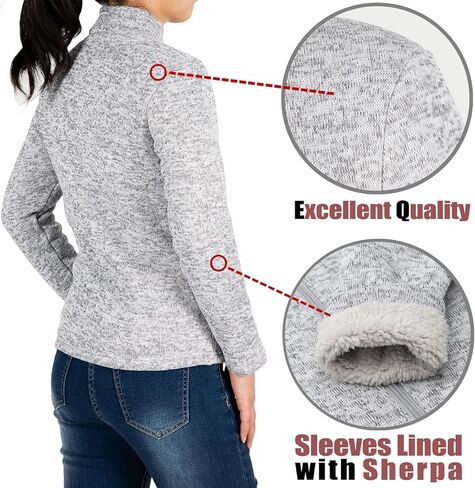 Bonnorth Women's Full Zip Sweater Fleece Jacket,Sherpa Lined Windproof Jacket with Zip Pocket in Kuwait