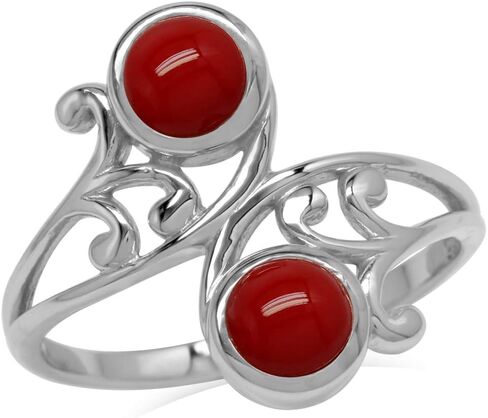 Silvershake Bezel Set Cabochon Gemstone White Gold Plated 925 Sterling Silver Leaf and Swirl Bypass Ring in Kuwait