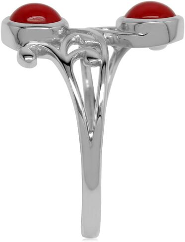 Silvershake Bezel Set Cabochon Gemstone White Gold Plated 925 Sterling Silver Leaf and Swirl Bypass Ring in Kuwait