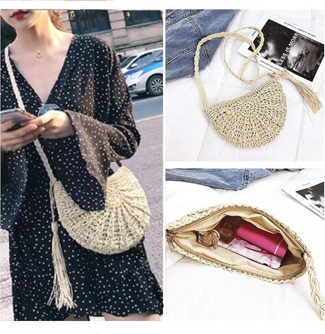 حقائب كروس نسائية مصنوعة من القش وحقائب يد مصنوعة من القش للصيف والشاطئ ومحفظة كتف in Kuwait