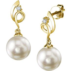 THE PEARL SOURCE 14K Gold AAA Quality Round White Akoya Cultured Pearl & Diamond Symphony Earrings for Women