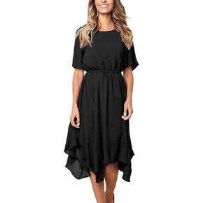 Alaster Women’s Chiffon Short Sleeve Casual Midi Dress Irregular Hem Summer Dress