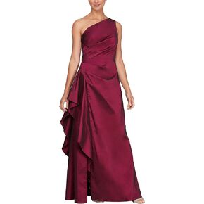 Alex Evenings Women's Long One Shoulder Stretch Taffeta Dress with Cascade Ruffle in Saudi Arabia