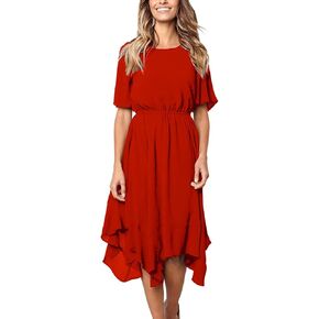 Alaster Women’s Chiffon Short Sleeve Casual Midi Dress Irregular Hem Summer Dress in Saudi Arabia