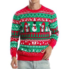 Runhit Ugly Christmas Sweater Men Unisex Crew Neck Knitted Ugly Christmas Sweater Women Funny Pullover for Holiday