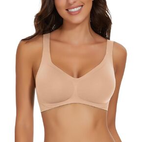 WOWENY Seamless Wireless Bra for Women Support Push Up Bra Soft Bralettes No Underwire V Neck Adjustable Padded Everyday Bra