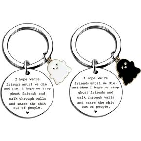 FORUBUS Lovely Black and White Ghost Friends Keyring - I Hope We're Friends Until We Die Keychain for Best Friends - BFF Gift in Kuwait