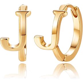 Wearon Initial Hoop Earrings for Women 14K Gold Plated Letter A-Z Sleeper Alphabet Huggie Earrings Simple Hypoallergenic Personalized Ear Jewelry Gift for Girls