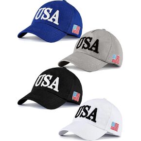 4 Pieces USA Hats for Men American Flag Cap Adjustable Embroidered Patriotic Baseball Hat Trucker Hat for Men Women