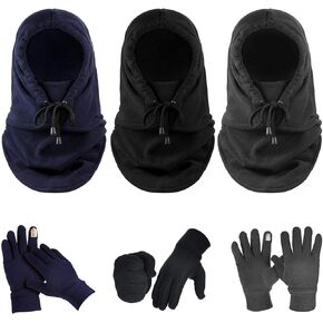 3 Pieces Winter Balaclava Windproof Fleece Ski Mask Face Covering and 3 Pairs Thermal Touchscreen Gloves for Men Women in Saudi Arabia